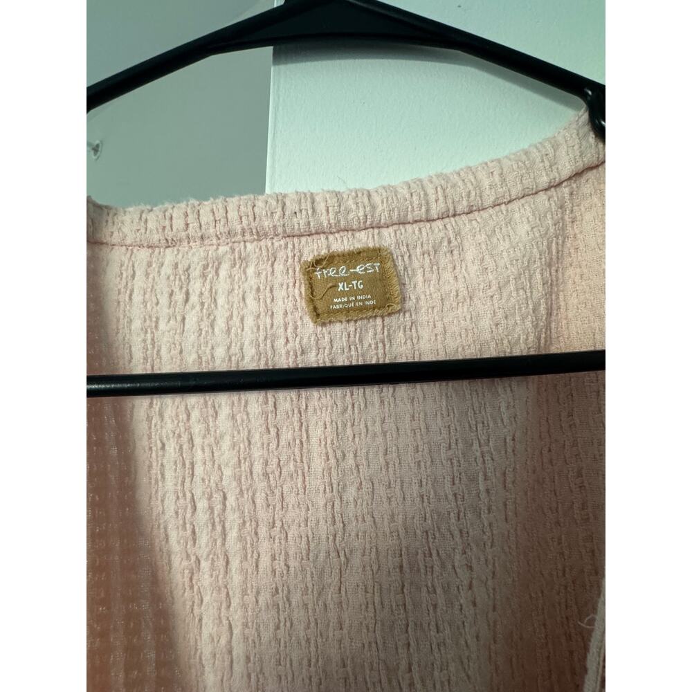 Free People Blush Pink Textured Jules Mini Dress XL Button Front, Boho Style EUC - Picture 3 of 10